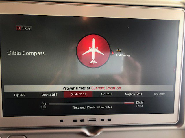 Screen on the seat back monitor during the Emirates flight.