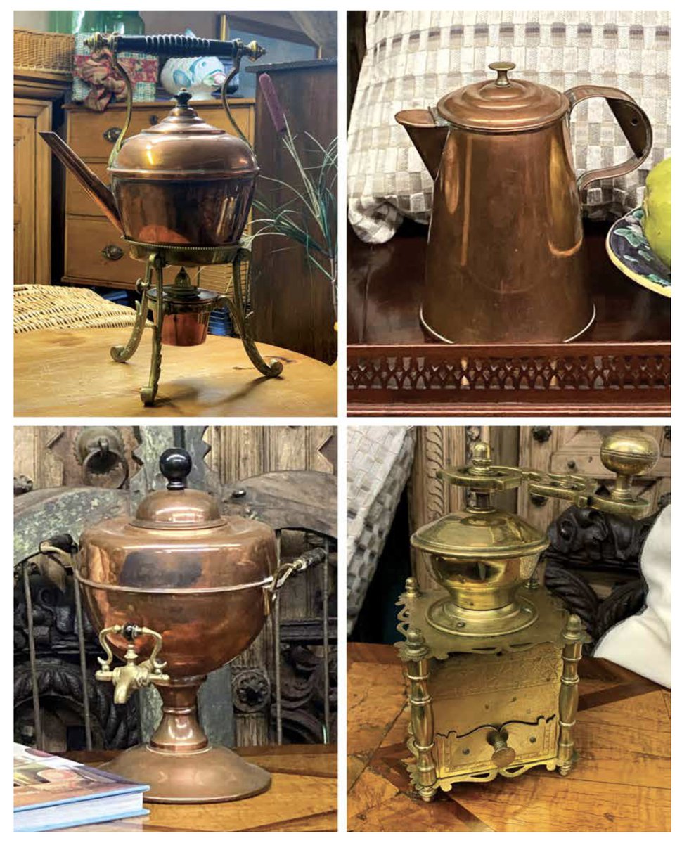 Antique tea and coffee pots and grinder