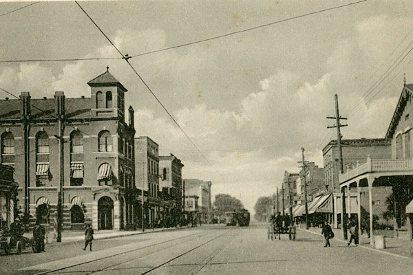 Newcastle Street, circa 1915, shows the electrical lines for the streetcar system.