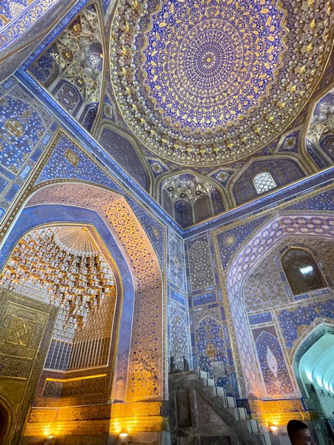 Interior &amp; Ceiling of Tilla-Kari Madrasa &amp; Mosque, Registan, Samarkand - UNESCO World Heritage Site