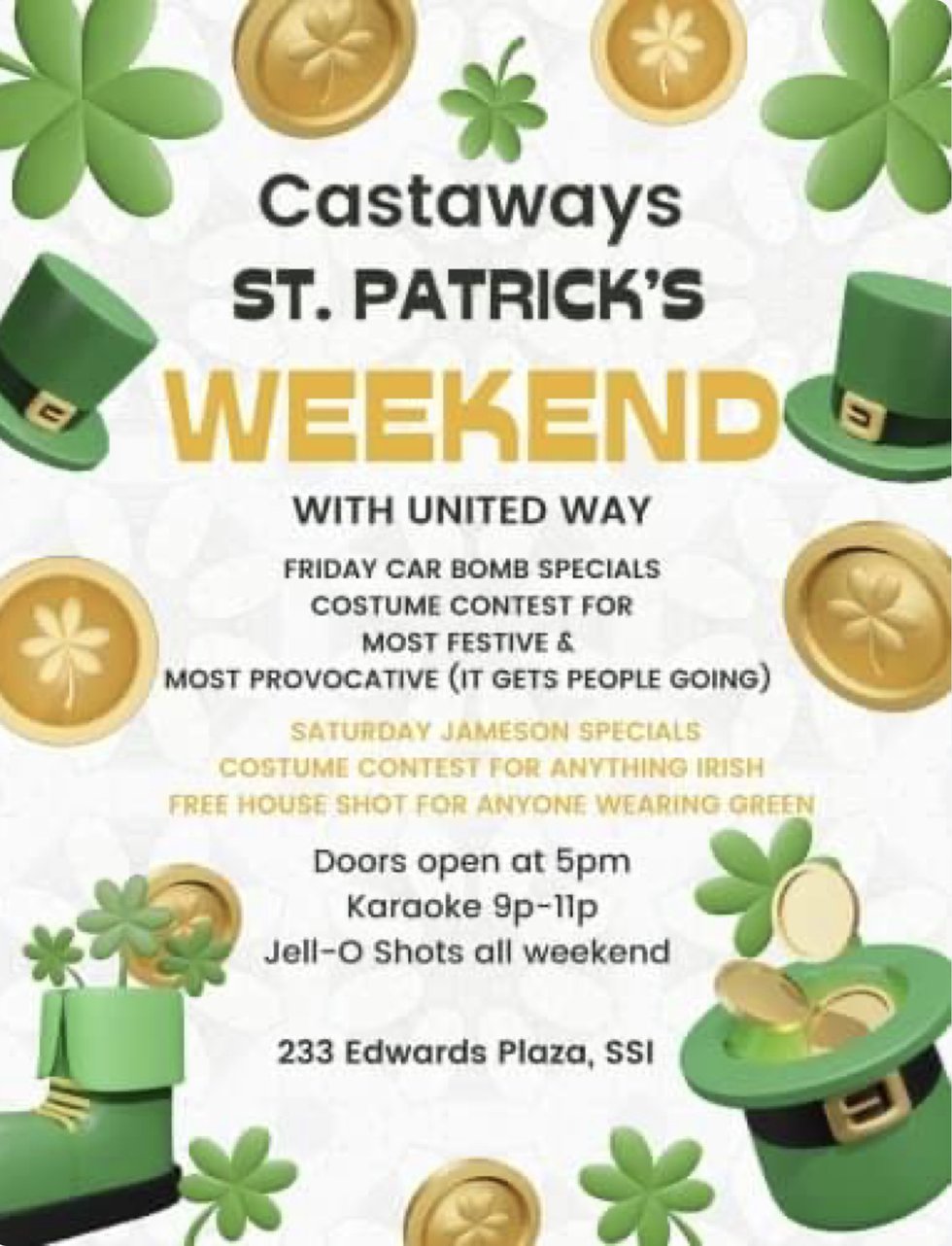 Castaways St Patrick’s Day Weekend for United Way