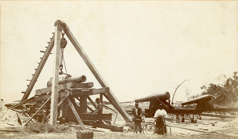A battery for defense being constructed on the property of Capt. F.D.M. Strachan during the Spanish American War
