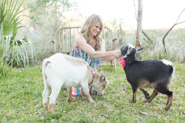 Christie Richardson with dwarf Nigerian goats Billy and Lillie